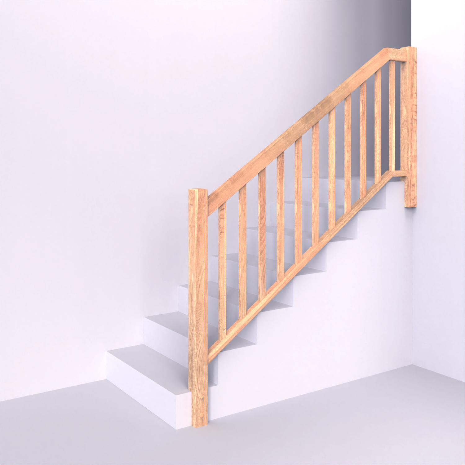 Dřevěné zábradlí s hranatými sloupky se svislou hranatou výplní