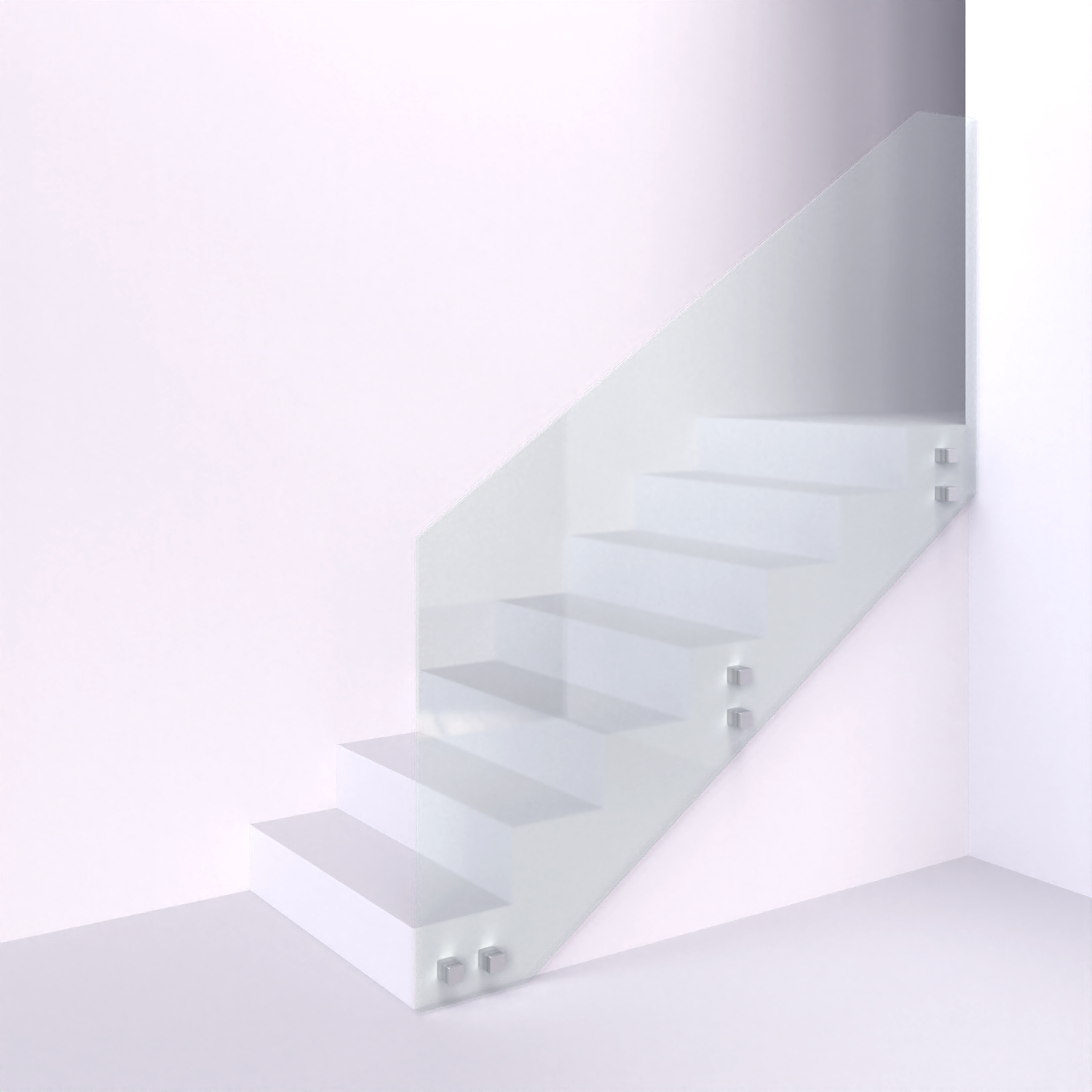 Celoskleněné zábradlí – čiré sklo na hranaté nerezové puky