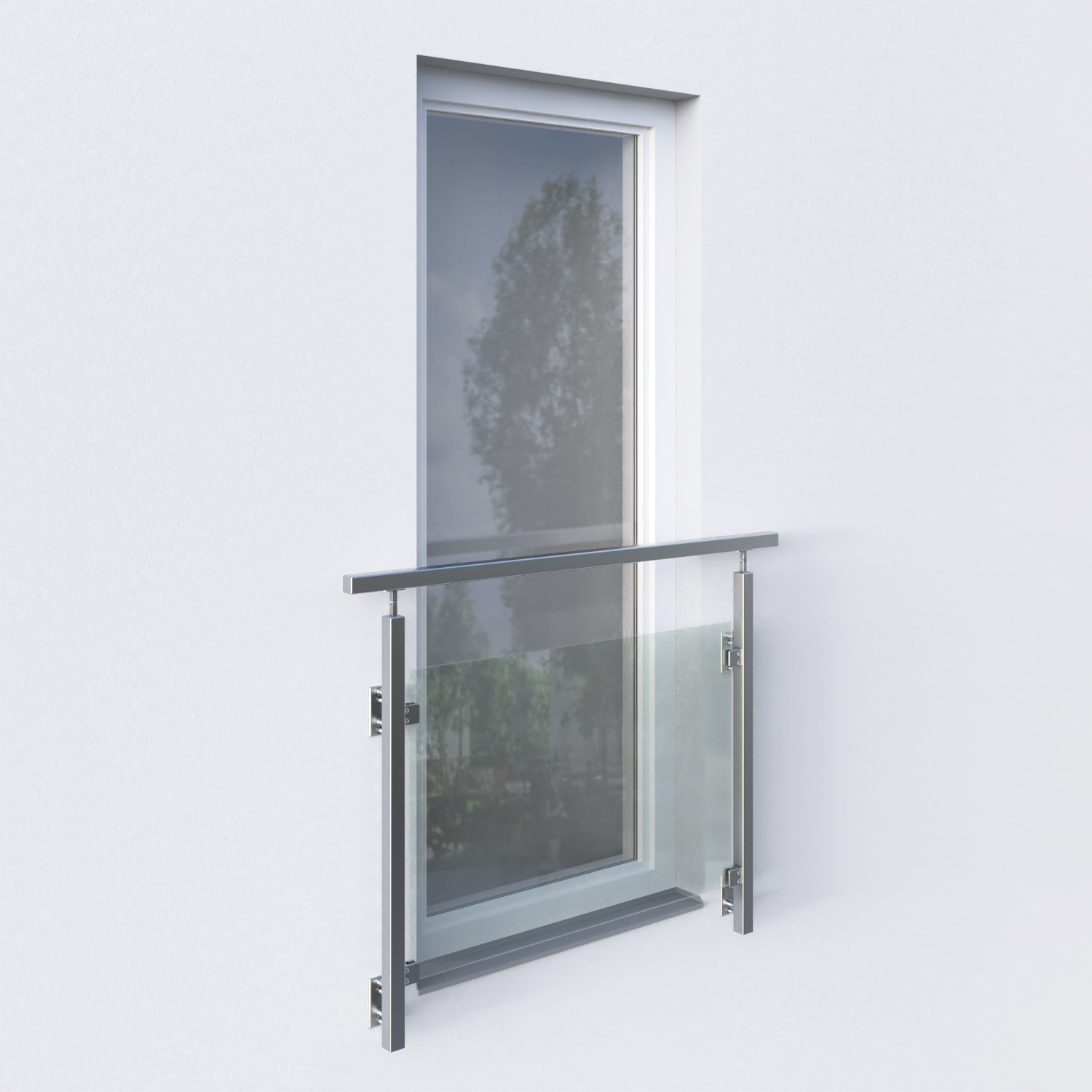 Nerezové zábradlí se hranatými sloupky se skleněnou výplní