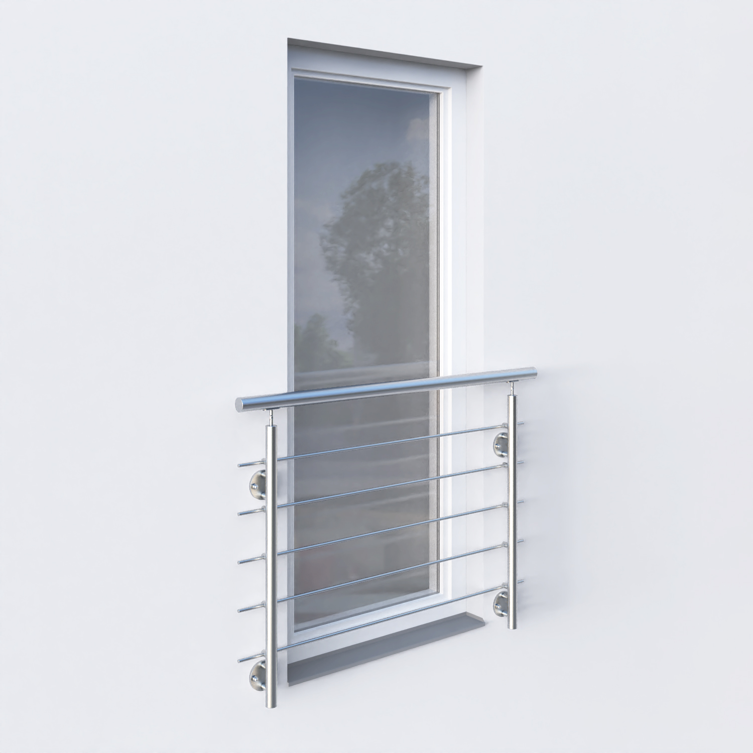 Nerezové zábradlí se kulatými sloupky s vodorovnou výplní