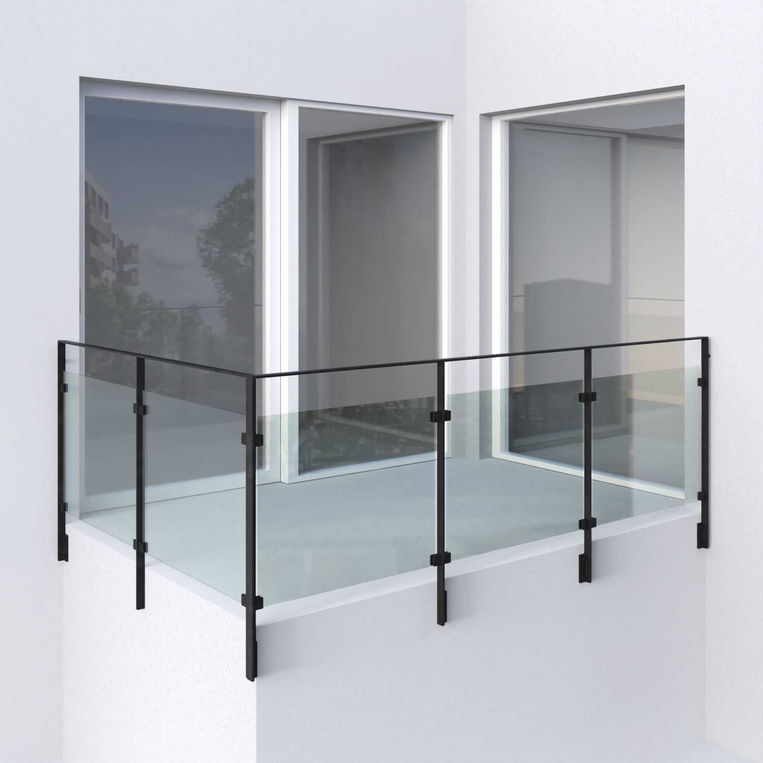 ocelové pásovinové zábradlí se skleněnou výplní