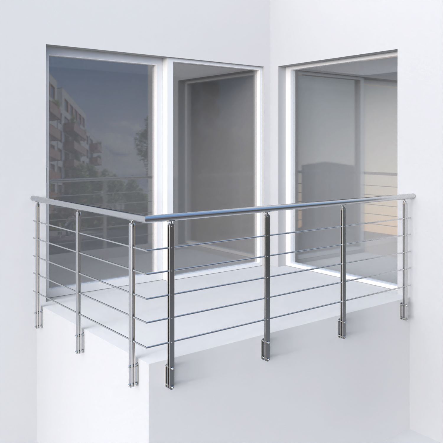 nerezové zábradlí s dvojitou pásovinou s vodorovnou výplní