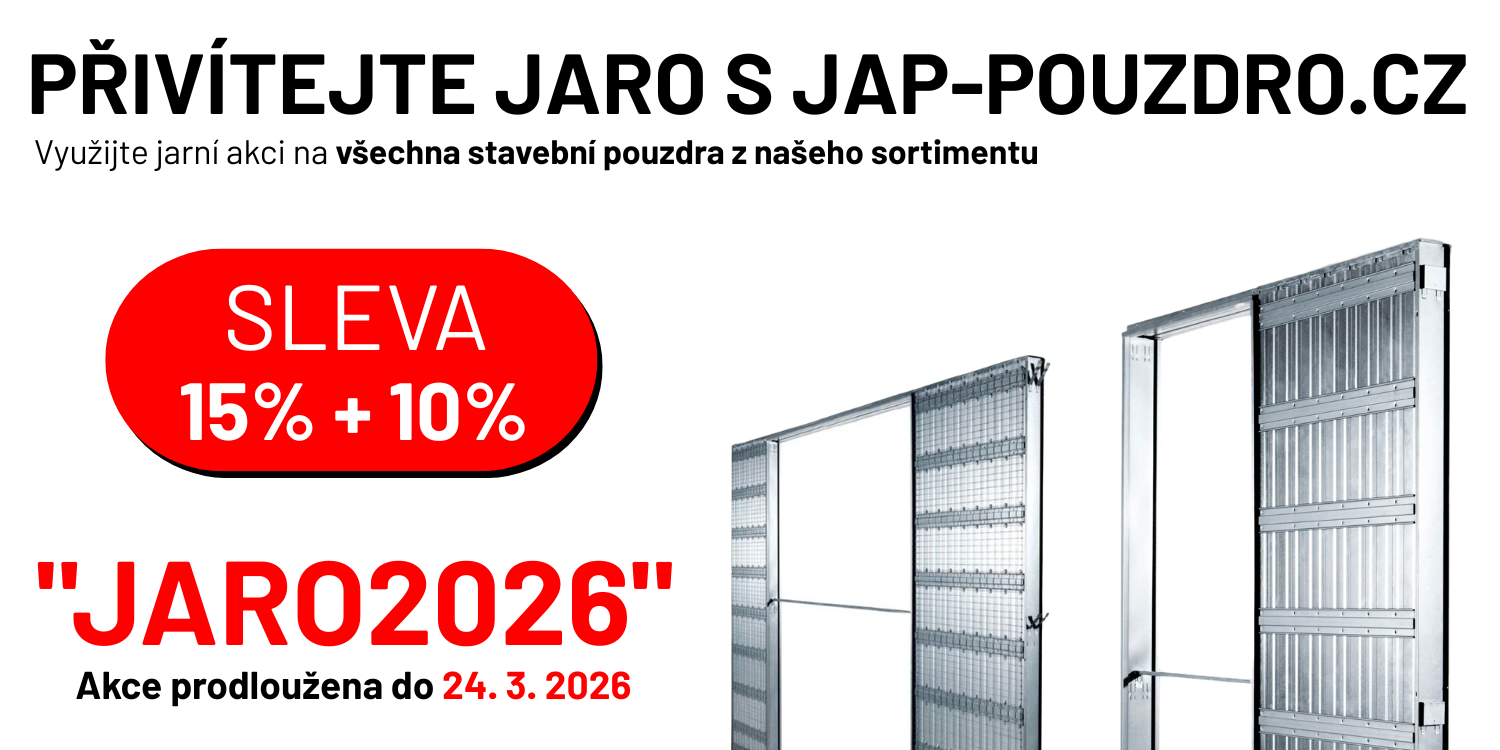 Využijte AKCI na stavební pouzdra JAP pro posuvné dveře. Sleva 25 %, doručení ZDARMA do 24 hodin. - AKCE PRODLOUŽENA! Kód JARO2026 platí do půlnoci 24. 3. 2026.
