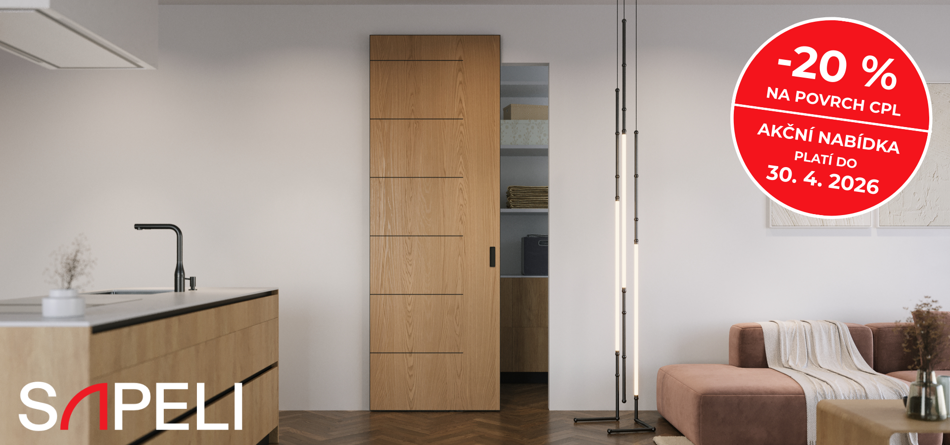 Využijte naši akční nabídku na interiérové dveře SAPELI s odolným CPL laminátem, které nyní pořídíte s mimořádnou slevou 20 %. www.jelinek-interier.cz