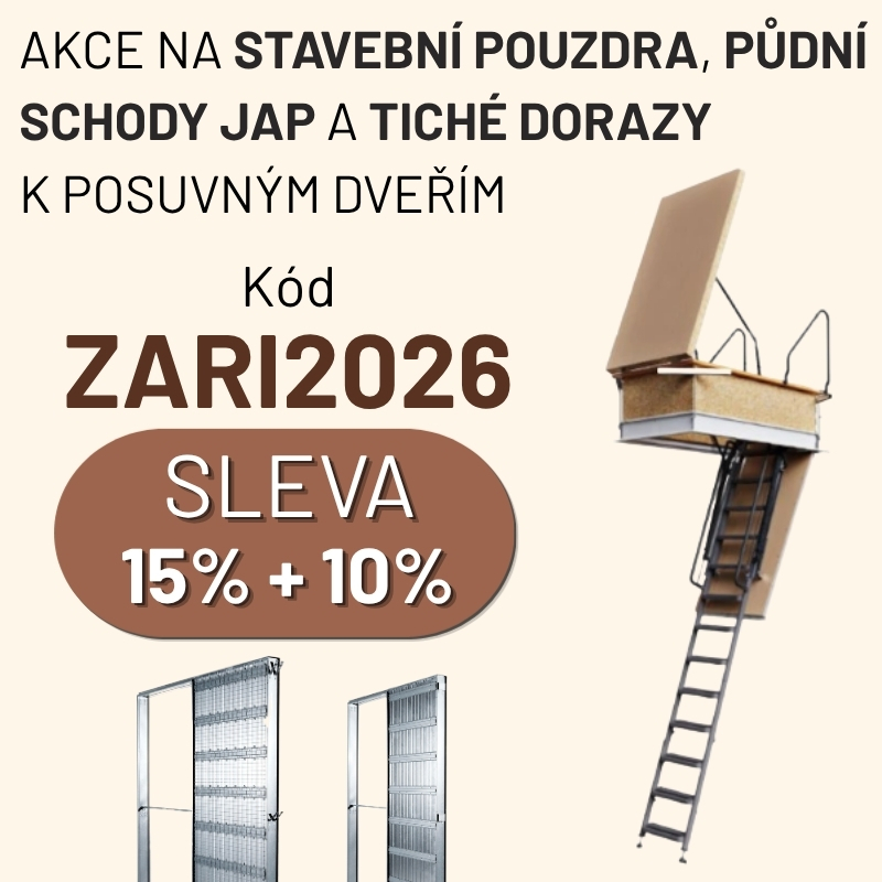 ZÁŘIJOVÁ AKCE na stavební pouzdra, půdní schody JAP a tichý doraz k posuvným dveřím – Sleva 15% + 10%